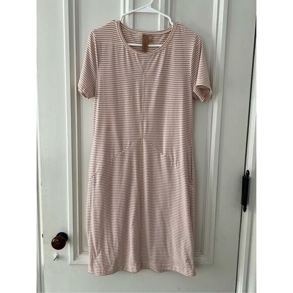 Indyeva Dresses & Skirts - Indyeva cream and rust brown striped short sleeve dress S